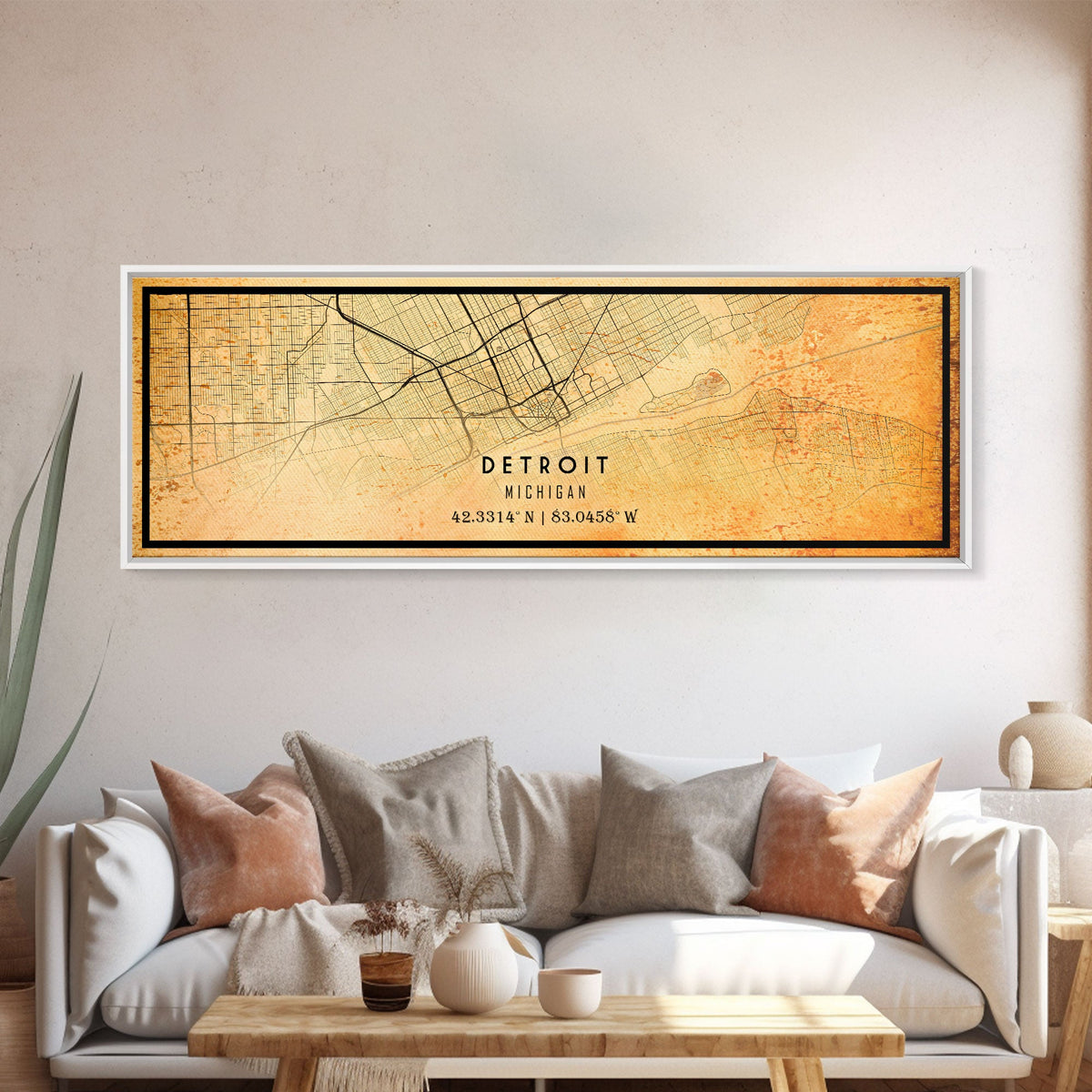 Vintage Detroit Map Wall Art